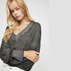 Free People Grey Off the Shoulder Thermal Sweater